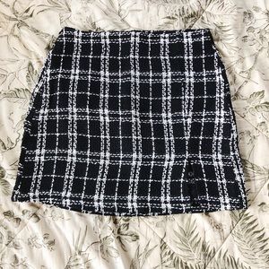 Plaid Tweed Skirt Black and White